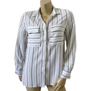 GAP Womens Size Medium Boyfriend Fit Long Sleeve Striped Button Up Collar Shirt
